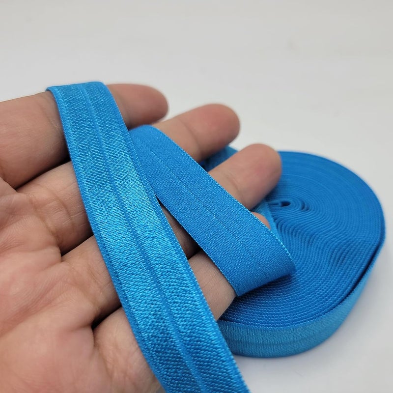 FAYADA Fold Over Elastic,5/8" Foldover FOE Trim Elastic Ribbon,Stretch FOE Band for Hair Ties Headbands Sewing Craft -5 Yards (Nautical Blue) - Image 3